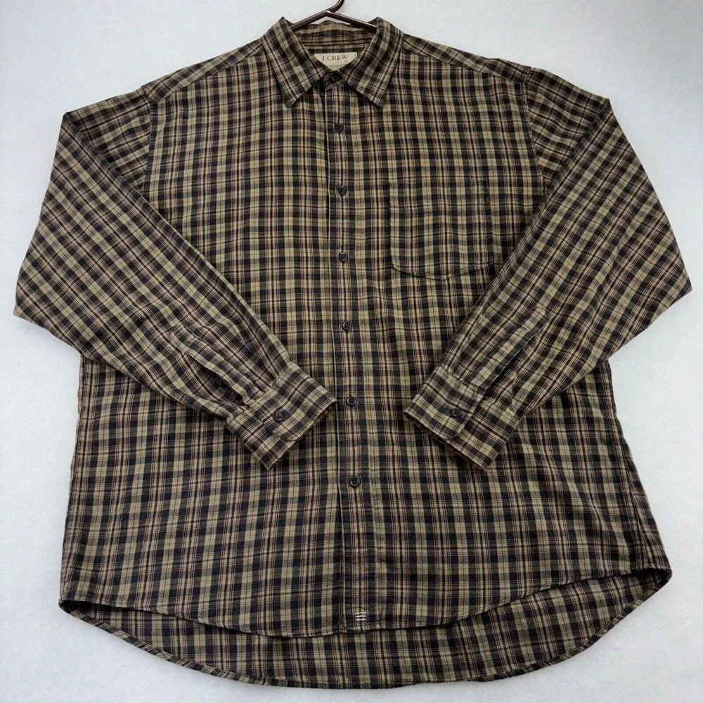 J CREW mens Shirt‎ L Long Sleeve Tartan Plaid Button Up Outdoors Hiking cotton